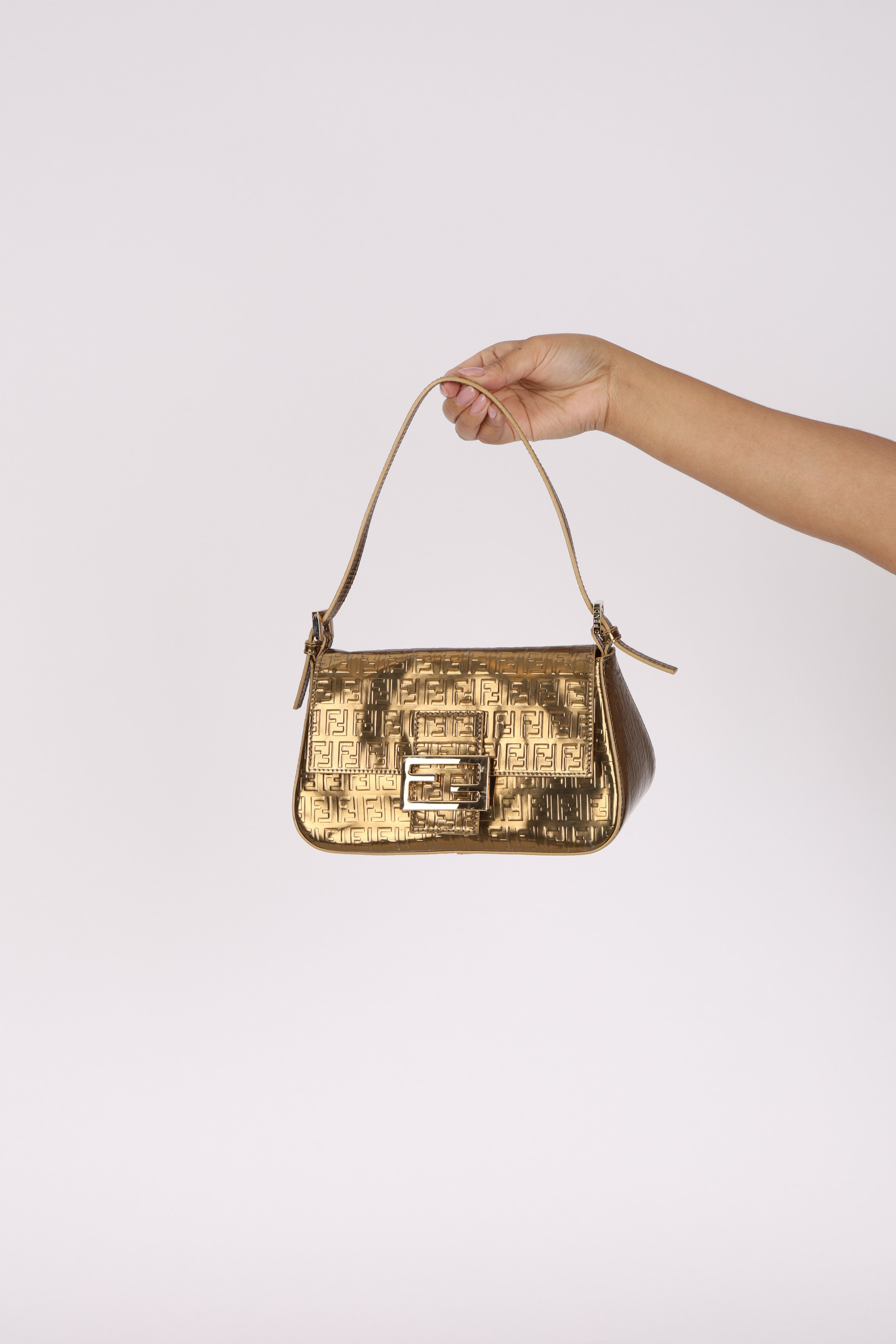 Fendi Zucchino Gold Metallic Embossed Mini Mama Baguette