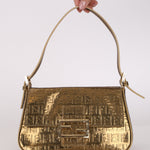 Fendi Zucchino Gold Metallic Embossed Mini Mama Baguette