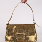 Fendi Zucchino Gold Metallic Embossed Mini Mama Baguette