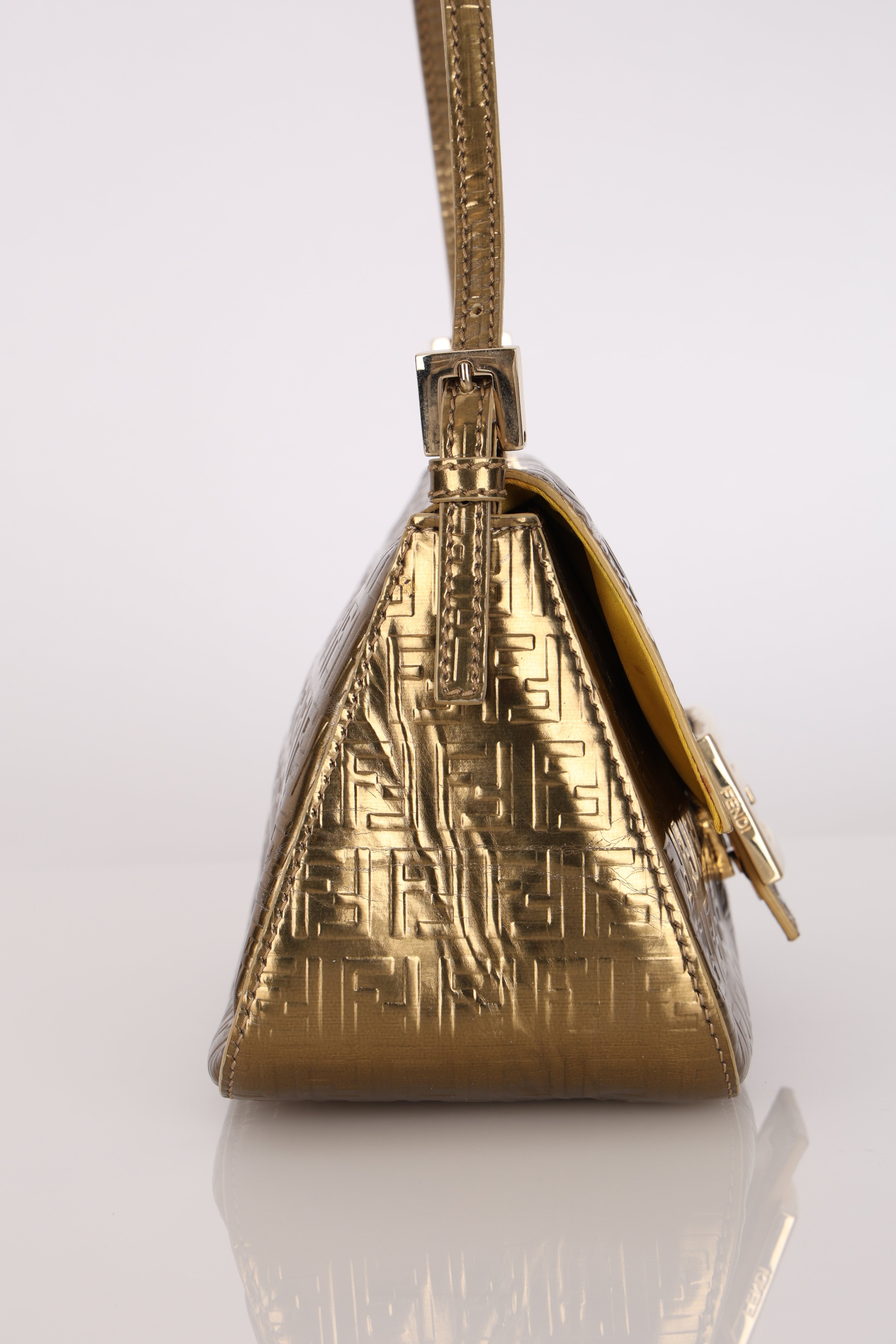 Fendi Zucchino Gold Metallic Embossed Mini Mama Baguette