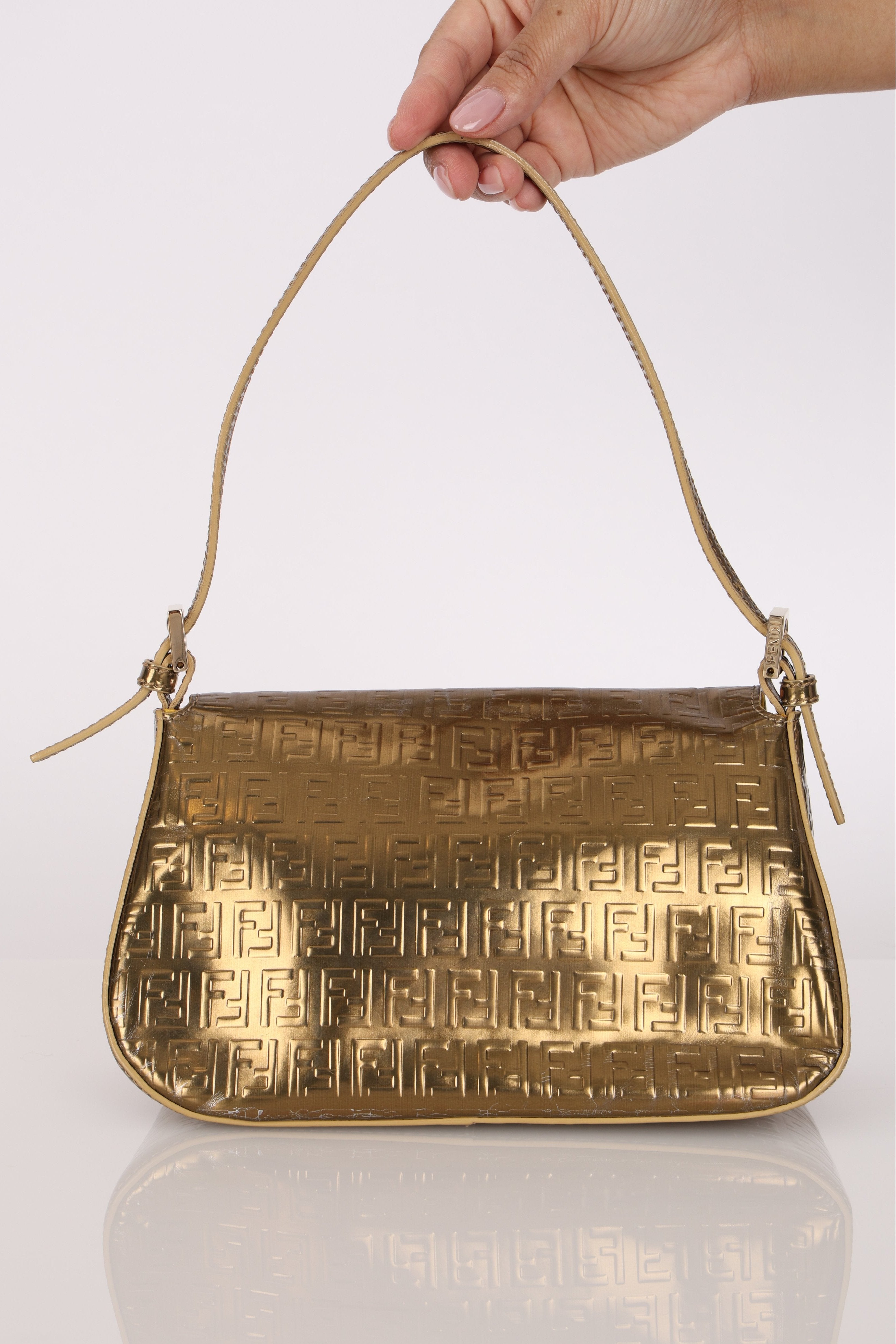 Fendi Zucchino Gold Metallic Embossed Mini Mama Baguette