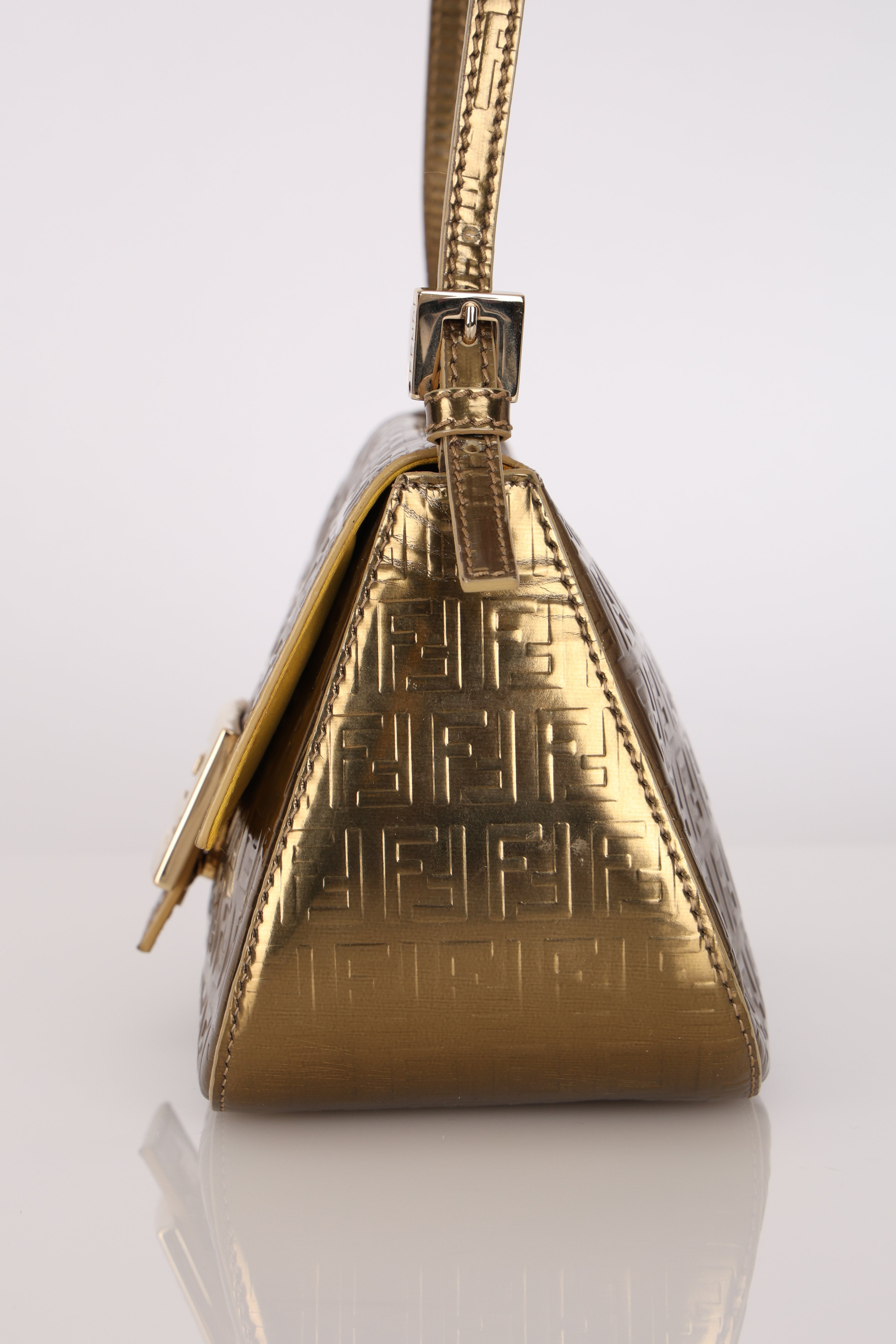Fendi Zucchino Gold Metallic Embossed Mini Mama Baguette