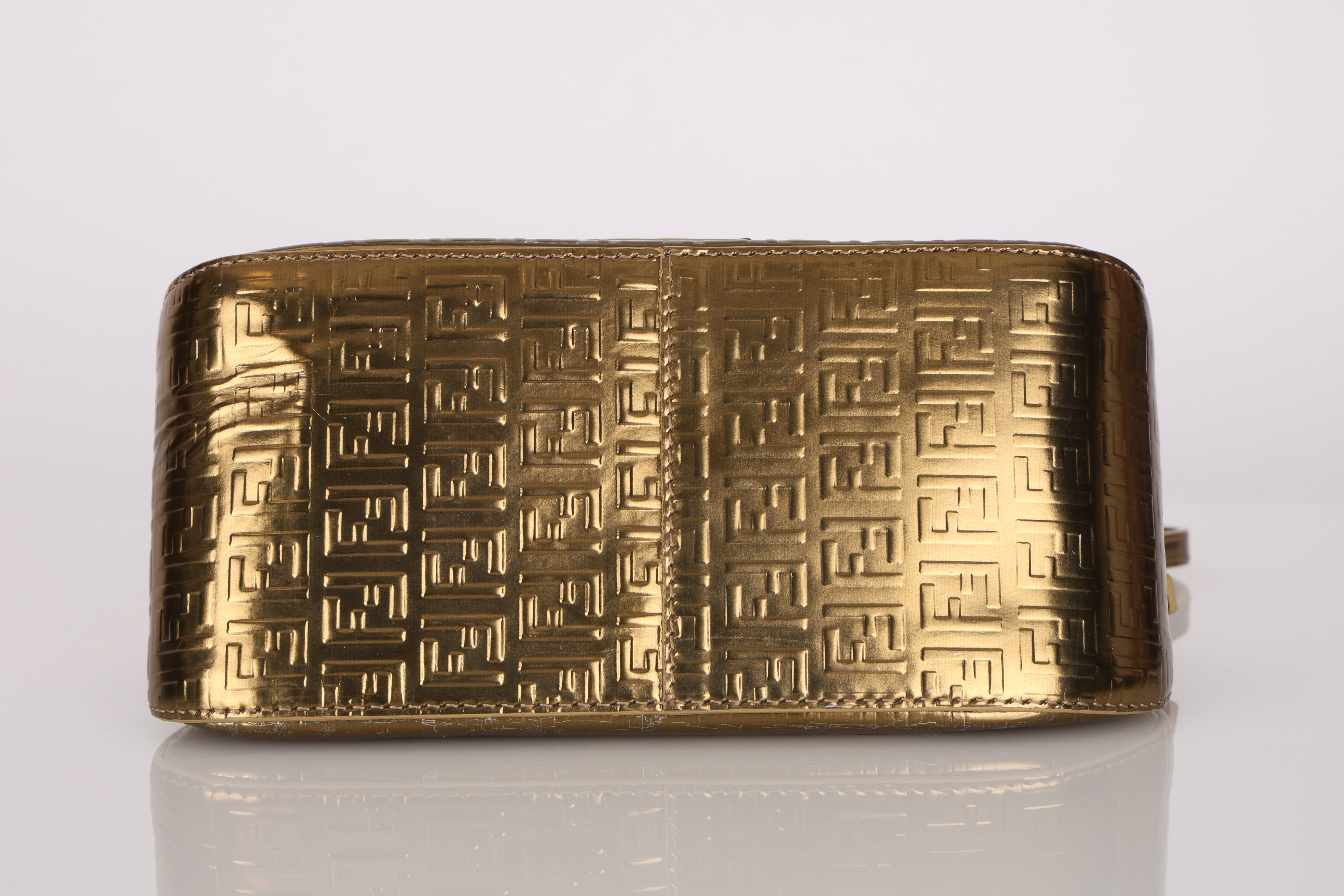 Fendi Zucchino Gold Metallic Embossed Mini Mama Baguette