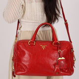 Prada Bowling Bag Red Vitello Shine