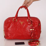 Prada Vitello Shoulder Bag Red Crinkled Calfskin