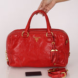 Prada Vitello Shoulder Bag Red Crinkled Calfskin