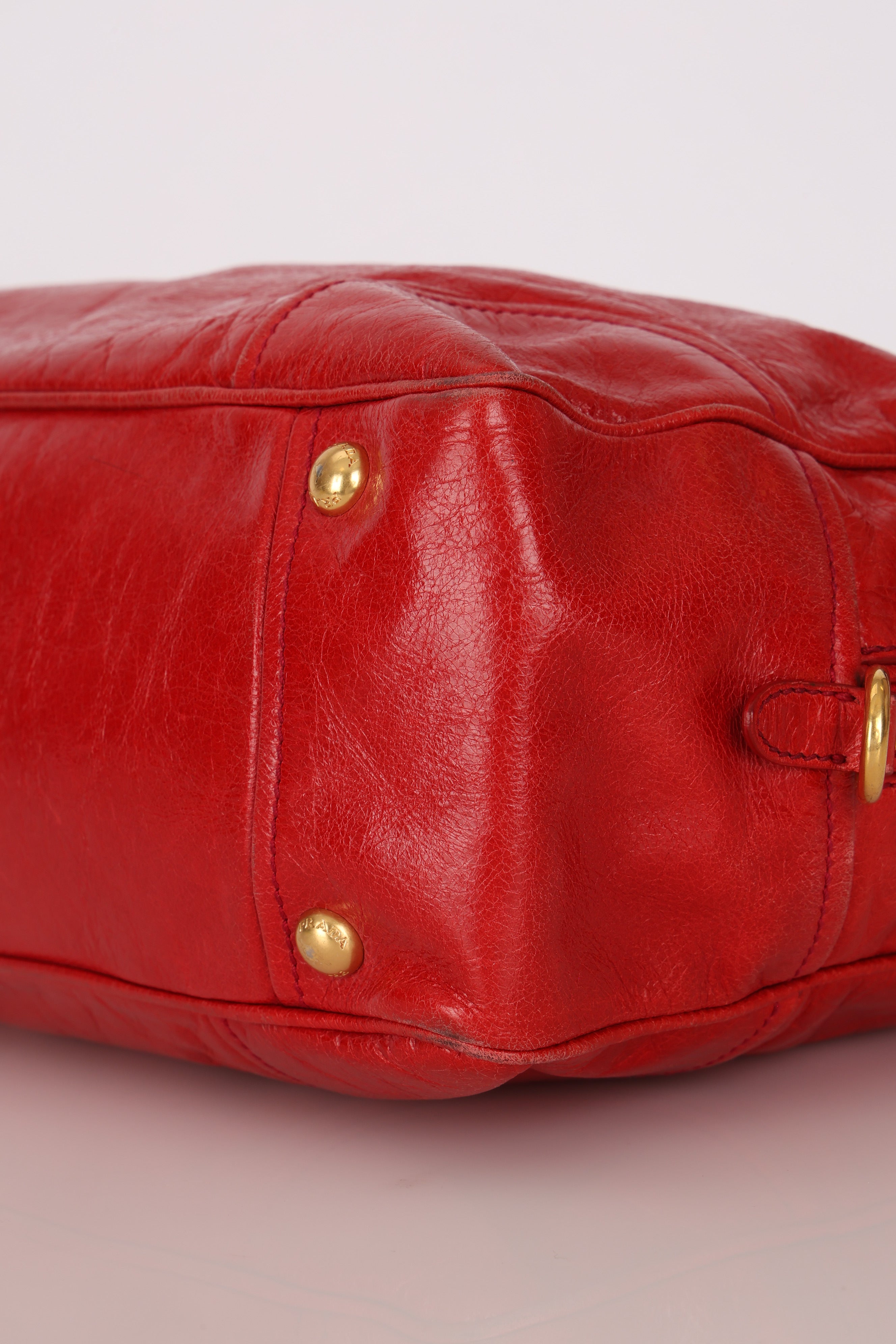 Prada Vitello Shoulder Bag Red Crinkled Calfskin