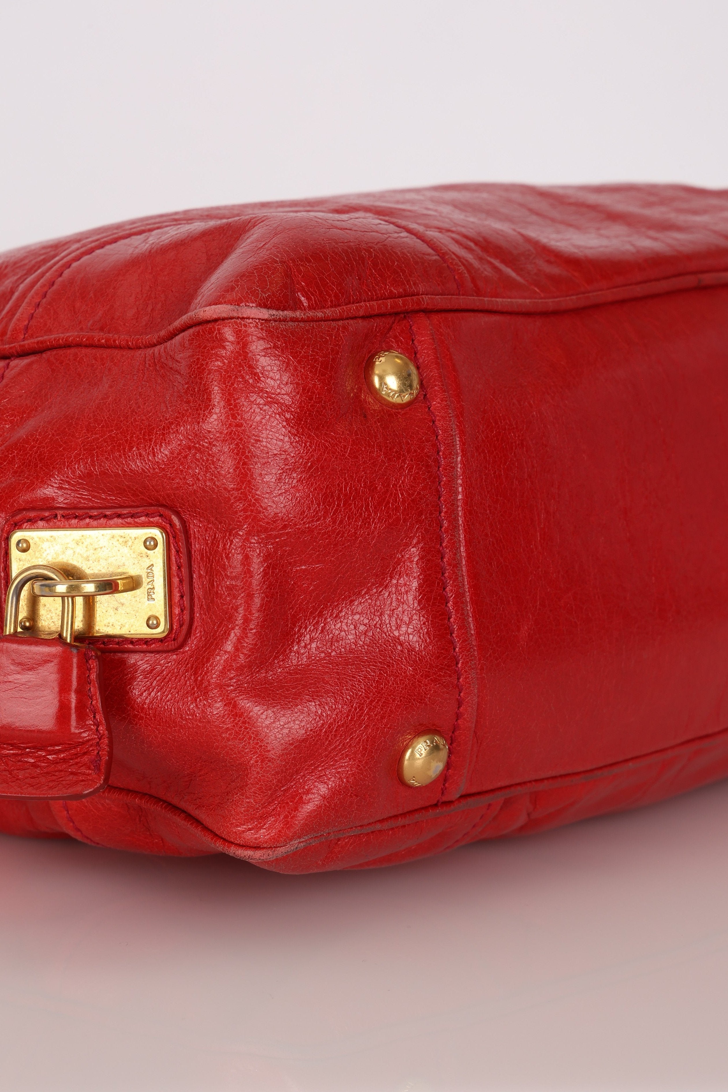 Prada Vitello Shoulder Bag Red Crinkled Calfskin
