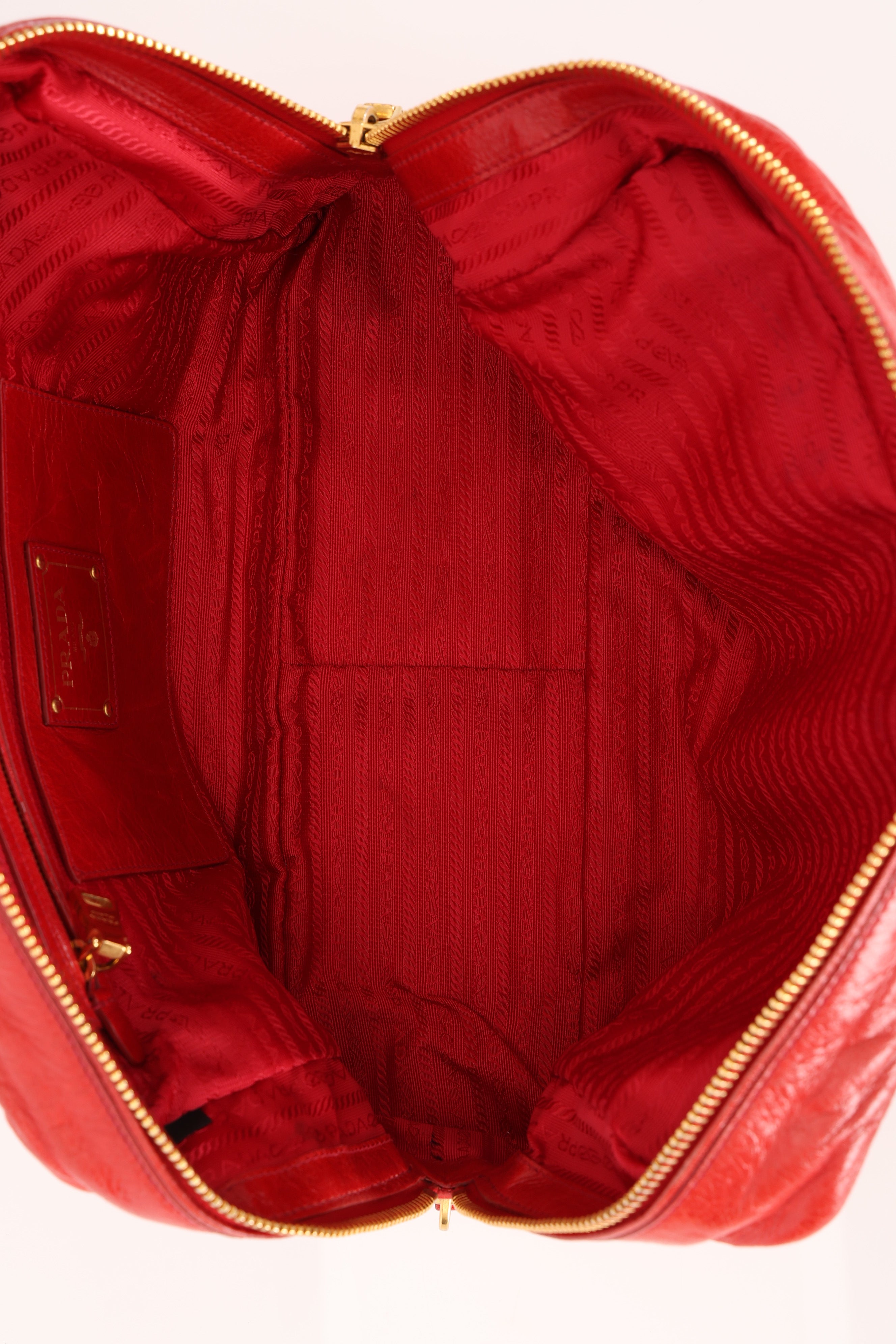 Prada Vitello Shoulder Bag Red Crinkled Calfskin