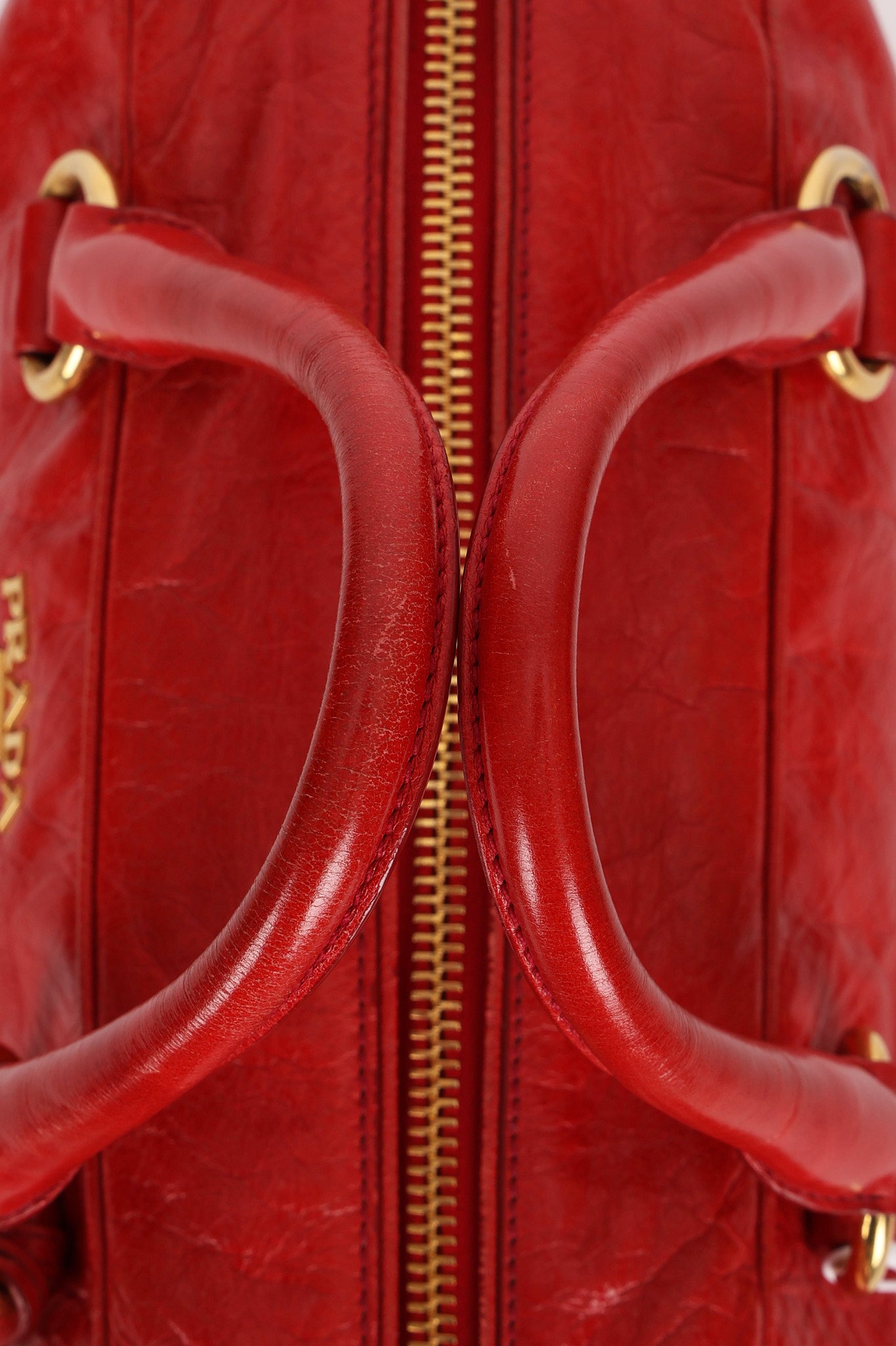 Prada Bowling Bag Red Vitello Shine