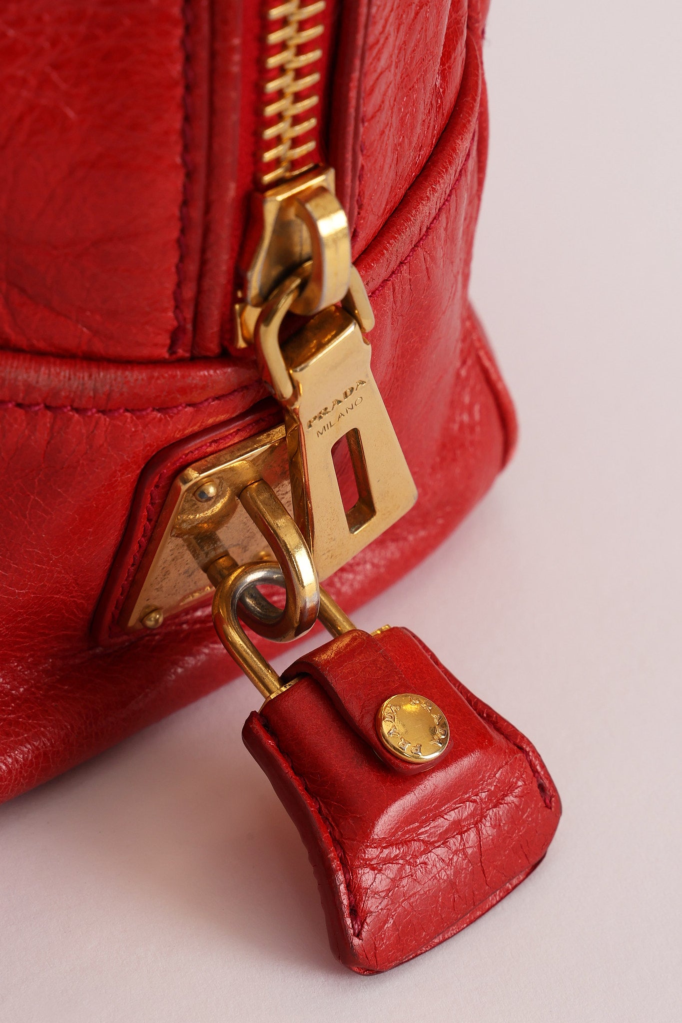 Prada Bowling Bag Red Vitello Shine