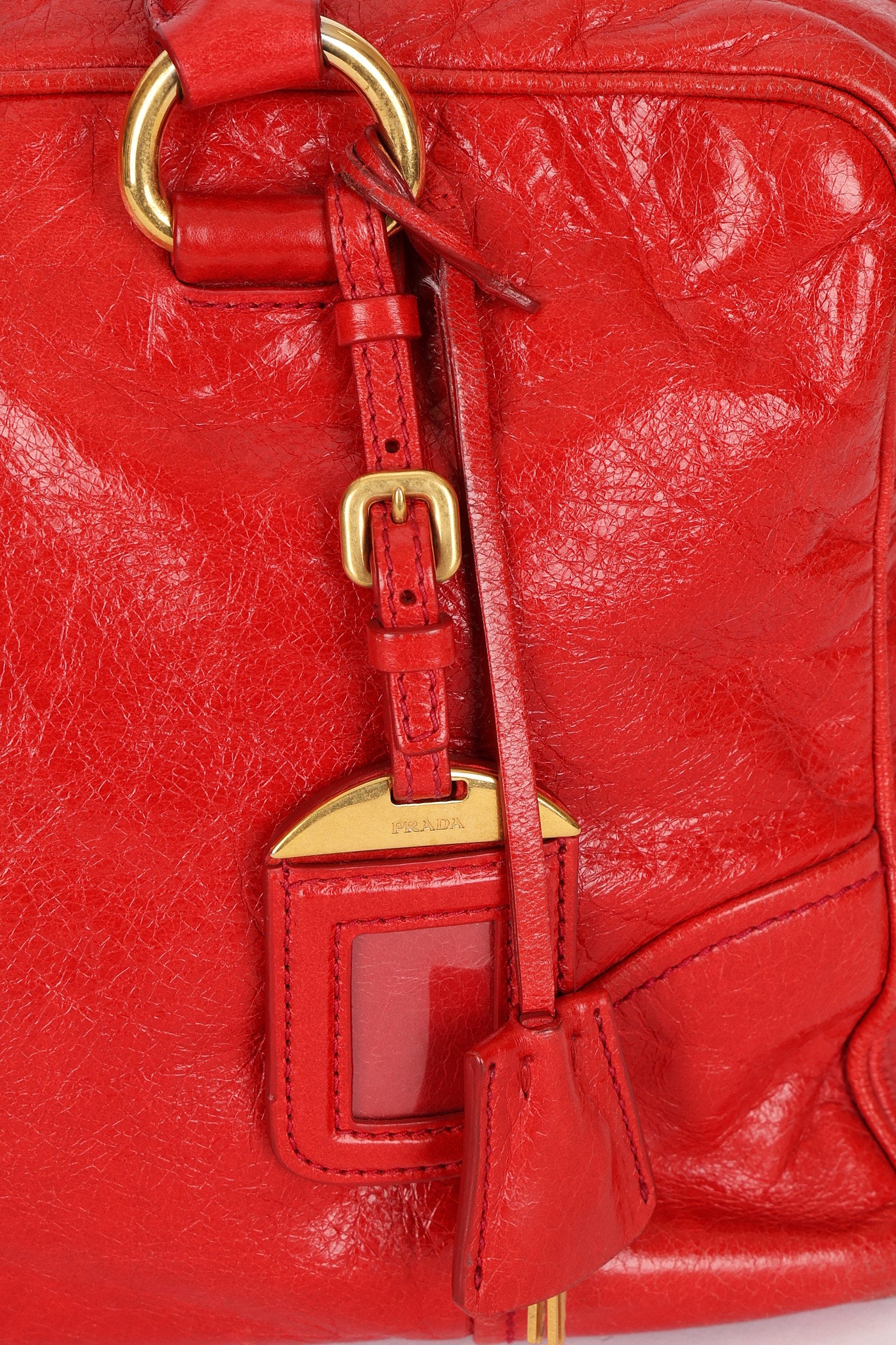 Prada Bowling Bag Red Vitello Shine