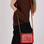 Prada Logo Cutout Red Nylon and Saffiano Leather Crossbody Bag