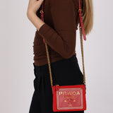 Prada Logo Cutout Red Nylon and Saffiano Leather Crossbody Bag