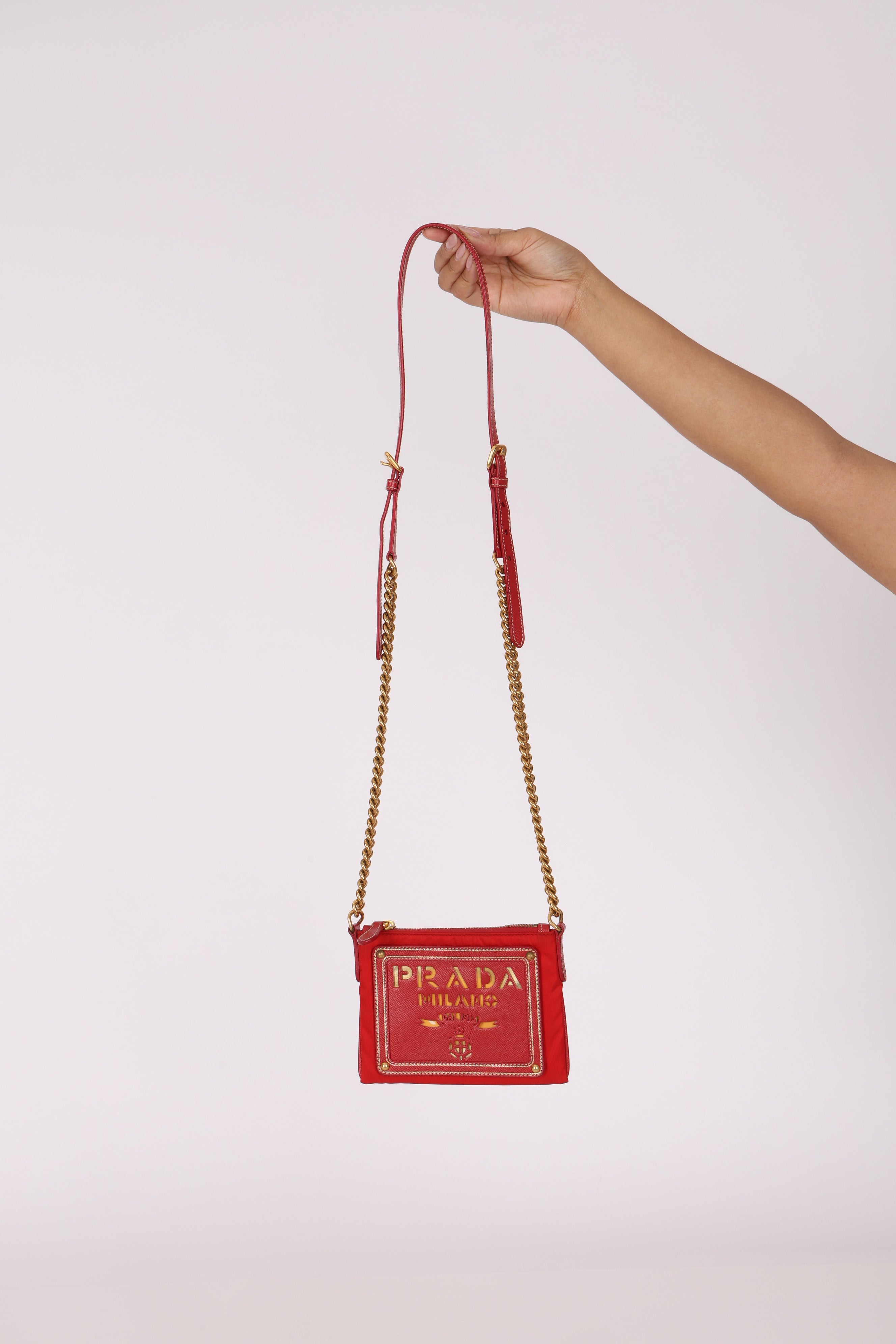 Prada Logo Cutout Red Nylon and Saffiano Leather Crossbody Bag