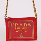 Prada Logo Cutout Red Nylon and Saffiano Leather Crossbody Bag