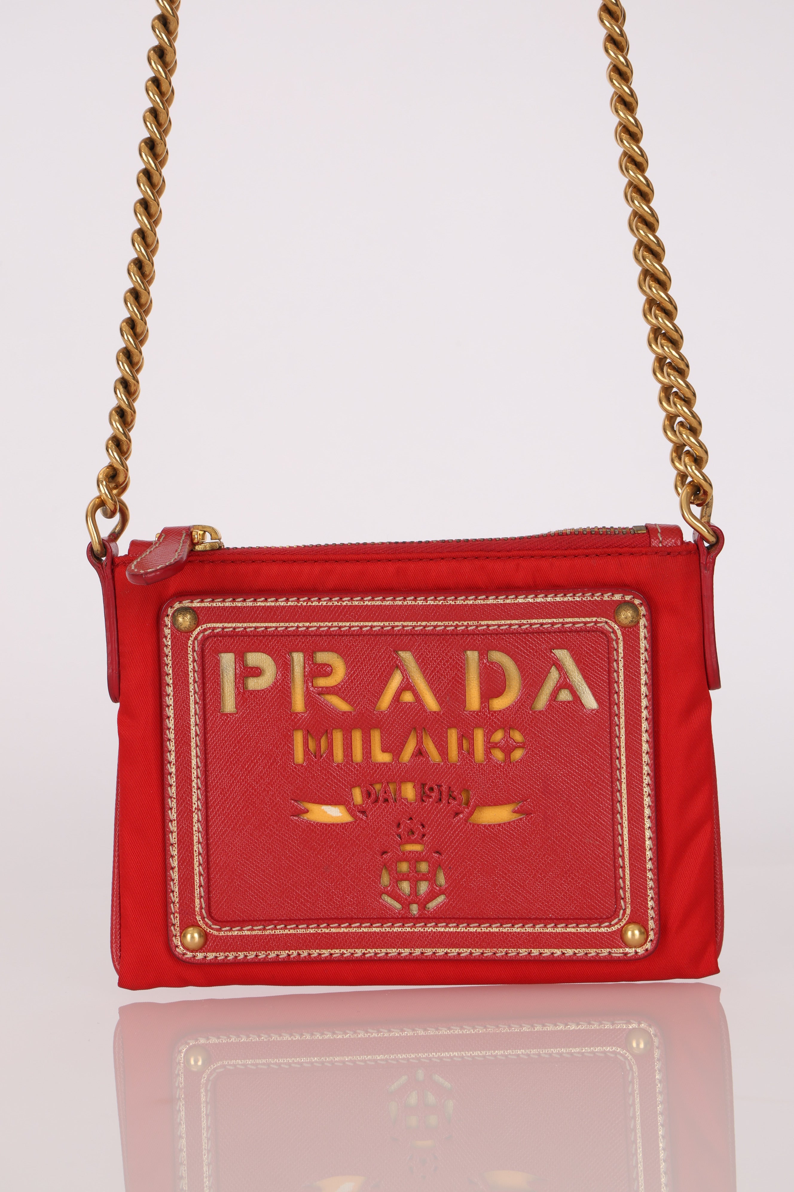 Prada Logo Cutout Red Nylon and Saffiano Leather Crossbody Bag