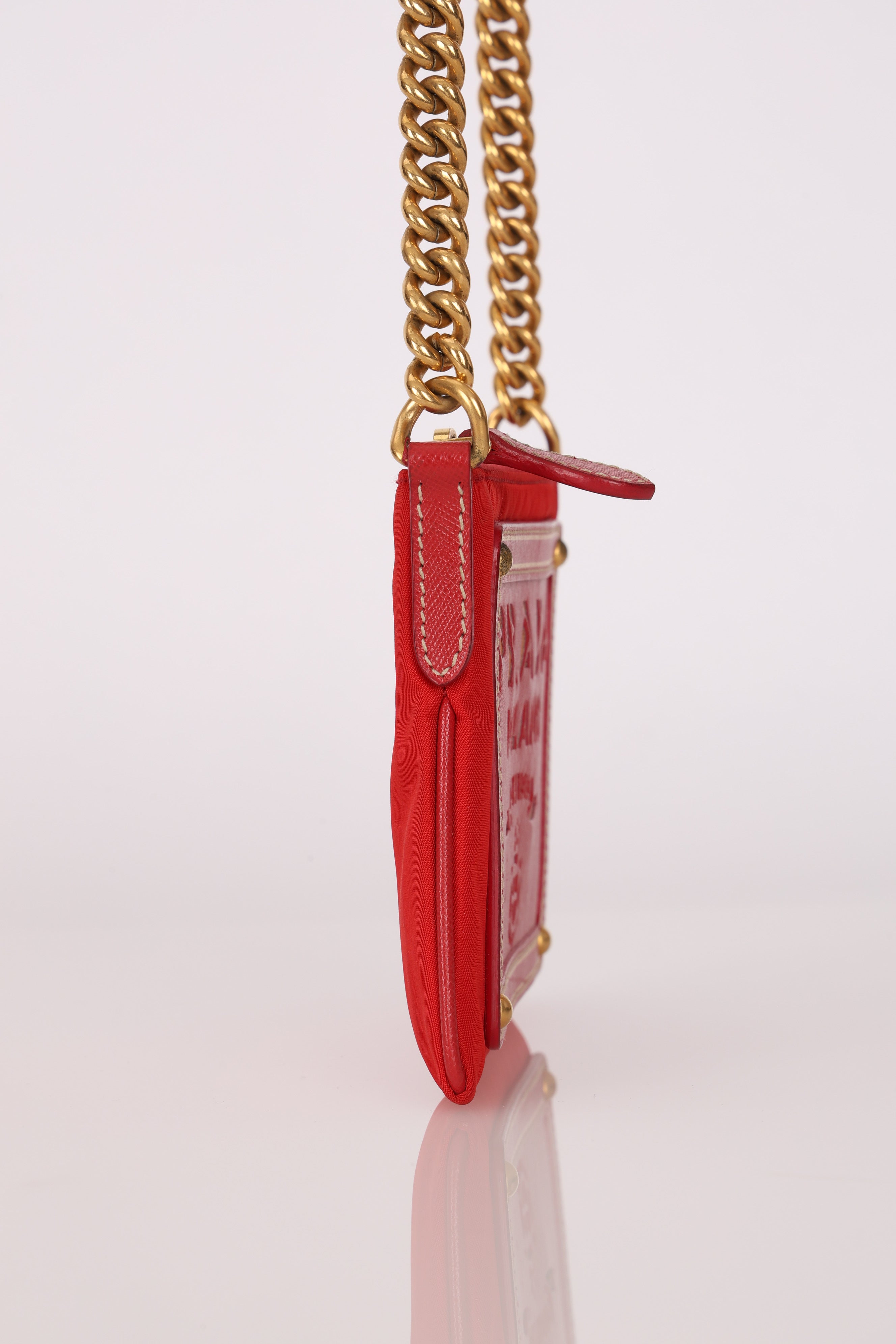 Prada Logo Cutout Red Nylon and Saffiano Leather Crossbody Bag