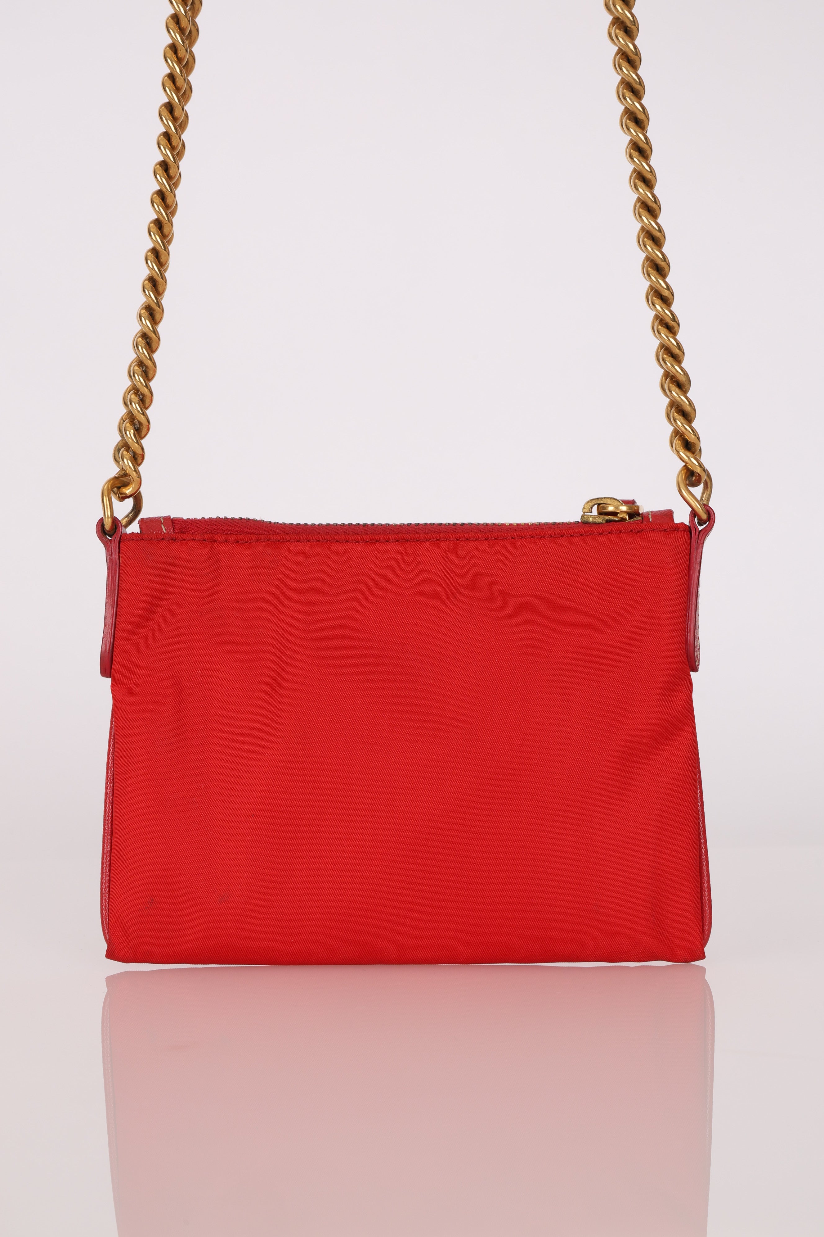 Prada Logo Cutout Red Nylon and Saffiano Leather Crossbody Bag