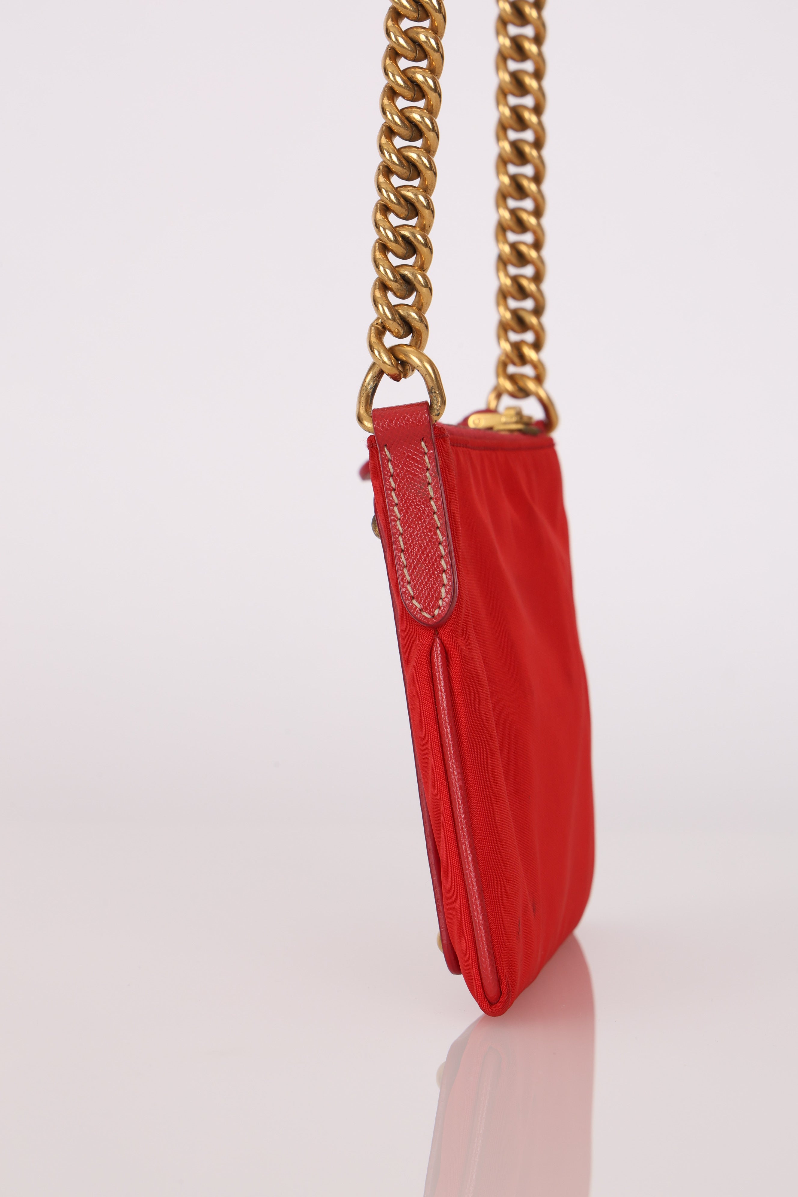 Prada Logo Cutout Red Nylon and Saffiano Leather Crossbody Bag