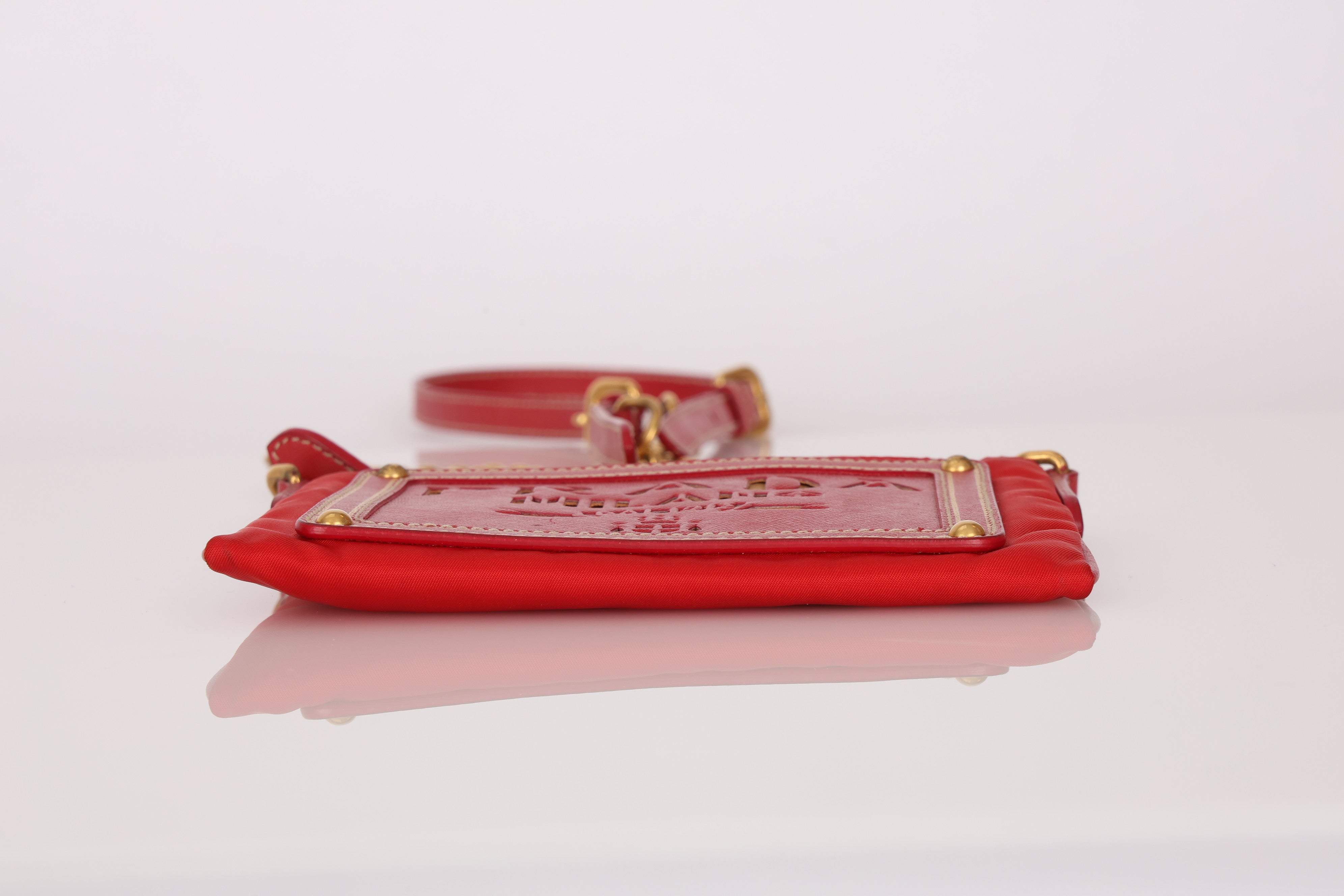 Prada Logo Cutout Red Nylon and Saffiano Leather Crossbody Bag