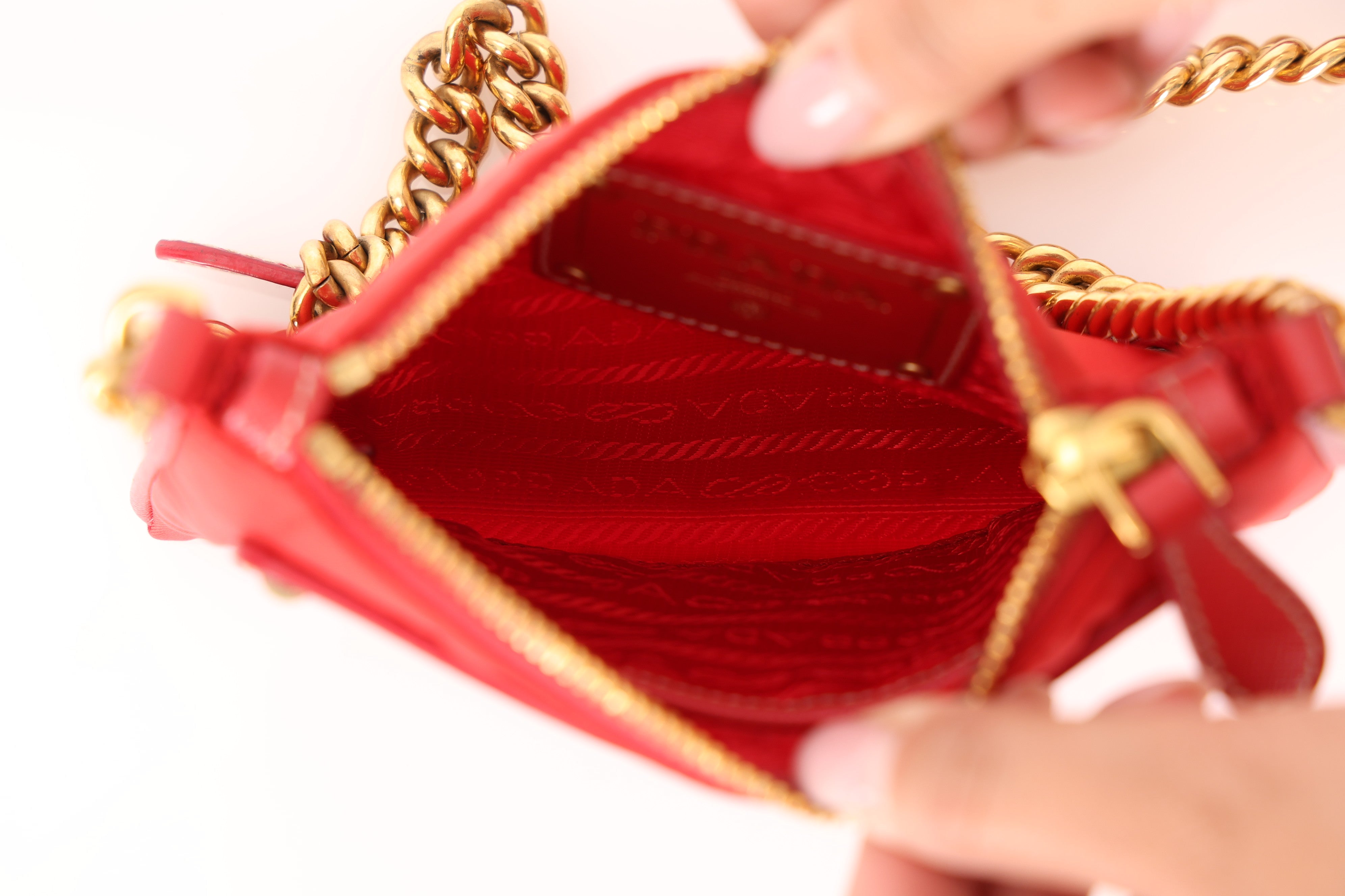 Prada Logo Cutout Red Nylon and Saffiano Leather Crossbody Bag