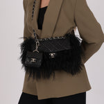 Chanel Shearling Fur Single Flap w/ Pouch Black Lambskin SHW