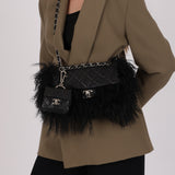 Chanel Shearling Fur Single Flap w/ Pouch Black Lambskin SHW
