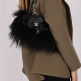 Chanel Shearling Fur Single Flap w/ Pouch Black Lambskin SHW