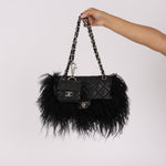 Chanel Shearling Fur Single Flap w/ Pouch Black Lambskin SHW