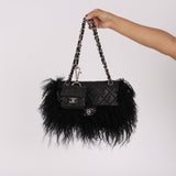 Chanel Shearling Fur Single Flap w/ Pouch Black Lambskin SHW
