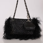 Chanel Shearling Fur Single Flap w/ Pouch Black Lambskin SHW