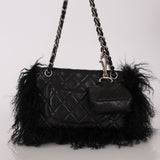 Chanel Shearling Fur Single Flap w/ Pouch Black Lambskin SHW