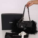 Chanel Shearling Fur Single Flap w/ Pouch Black Lambskin SHW