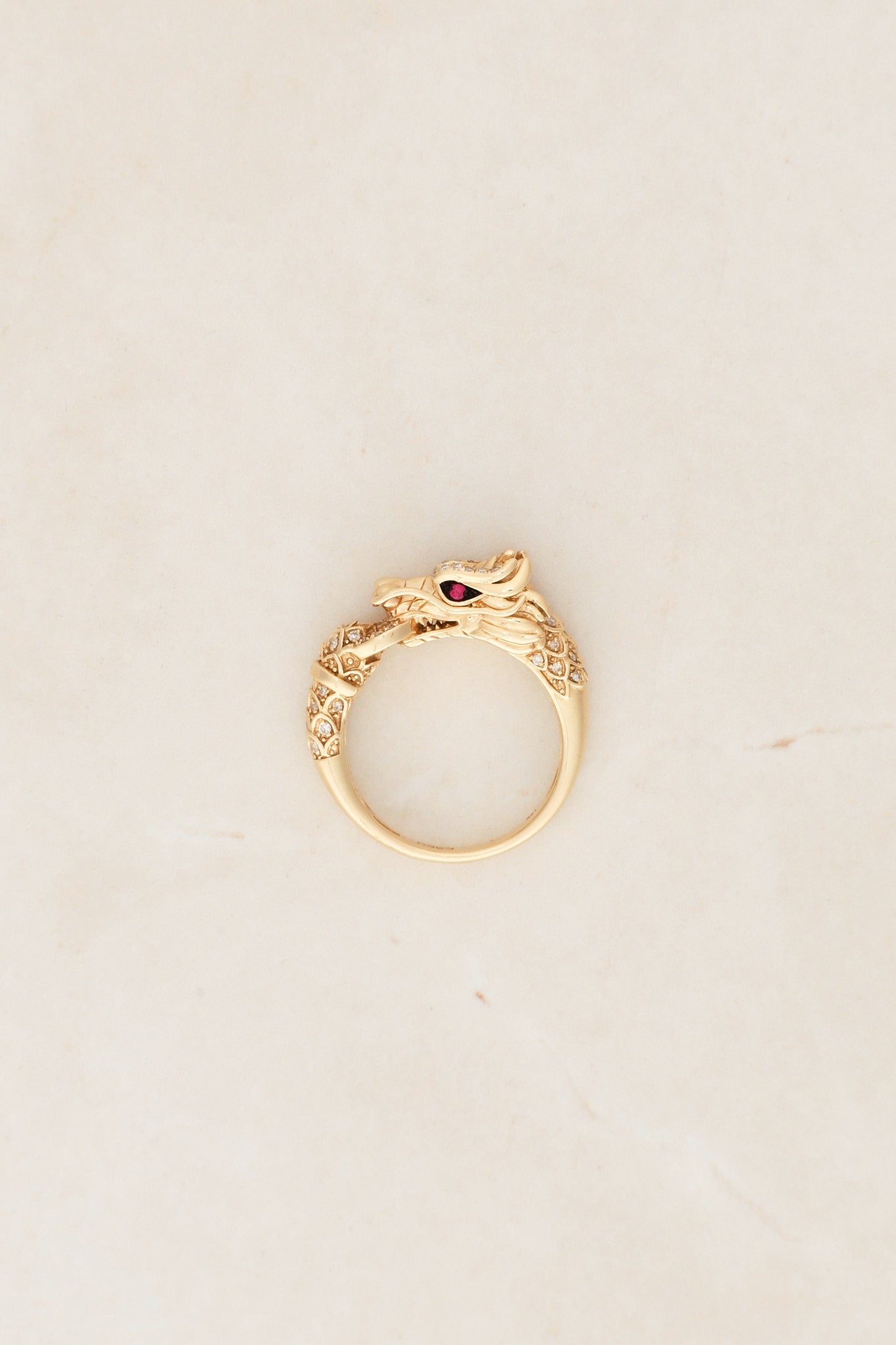 Effy Dragon Motif 14K Ruby and Diamond Ring, Size US 6.75