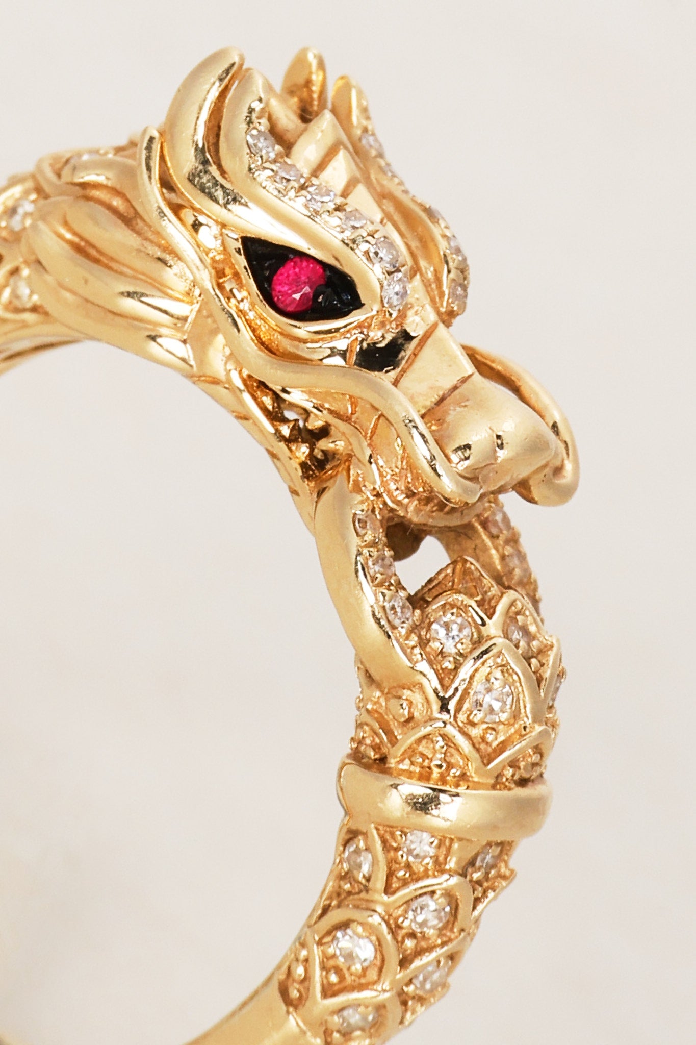 Effy Dragon Motif 14K Ruby and Diamond Ring, Size US 6.75