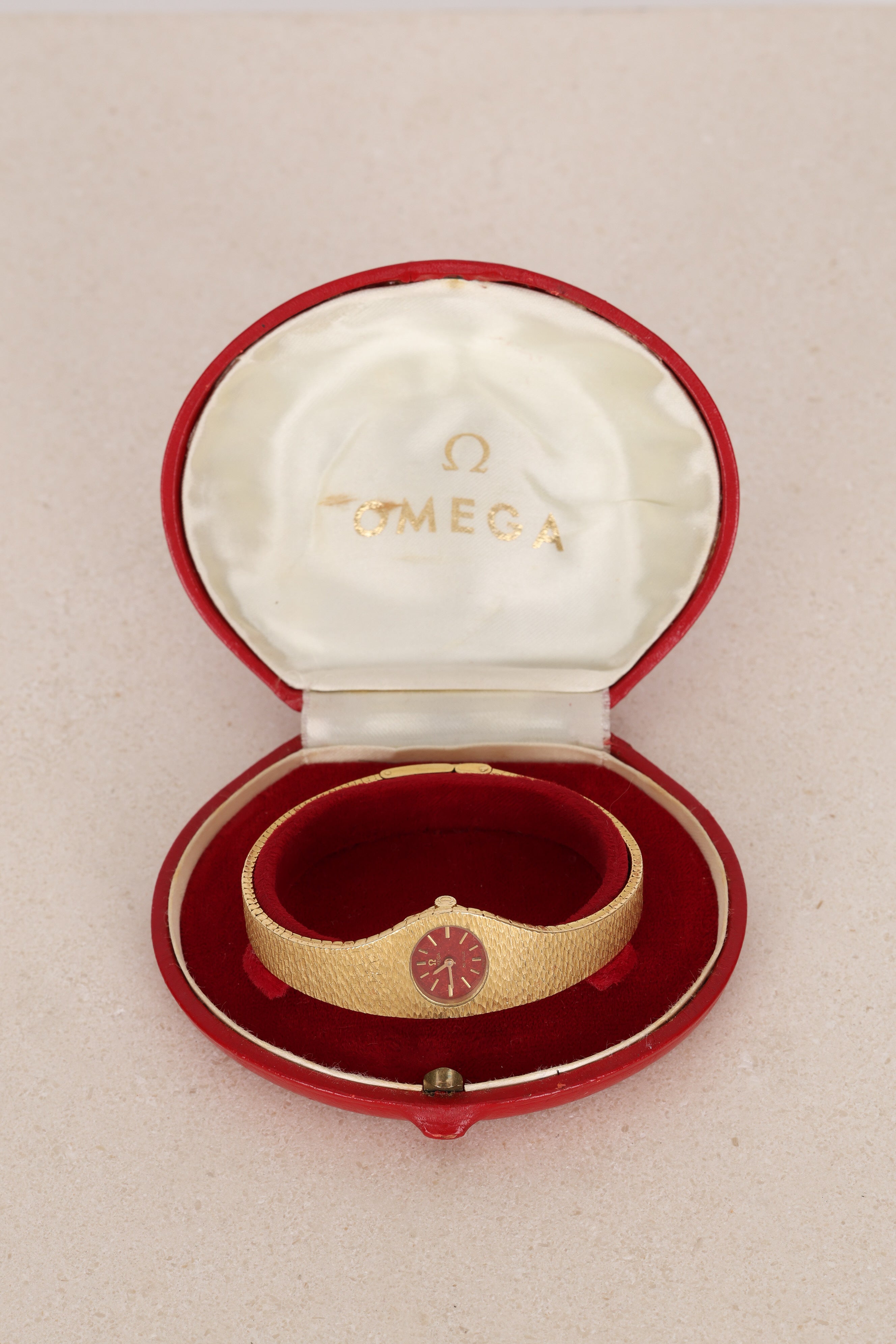 Ultra-Rare Omega De Ville 18K Yellow Gold Carnelian Watch 20mm