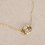 14K Yellow Gold Mother of Pearl Mariner Link Pendant Necklace