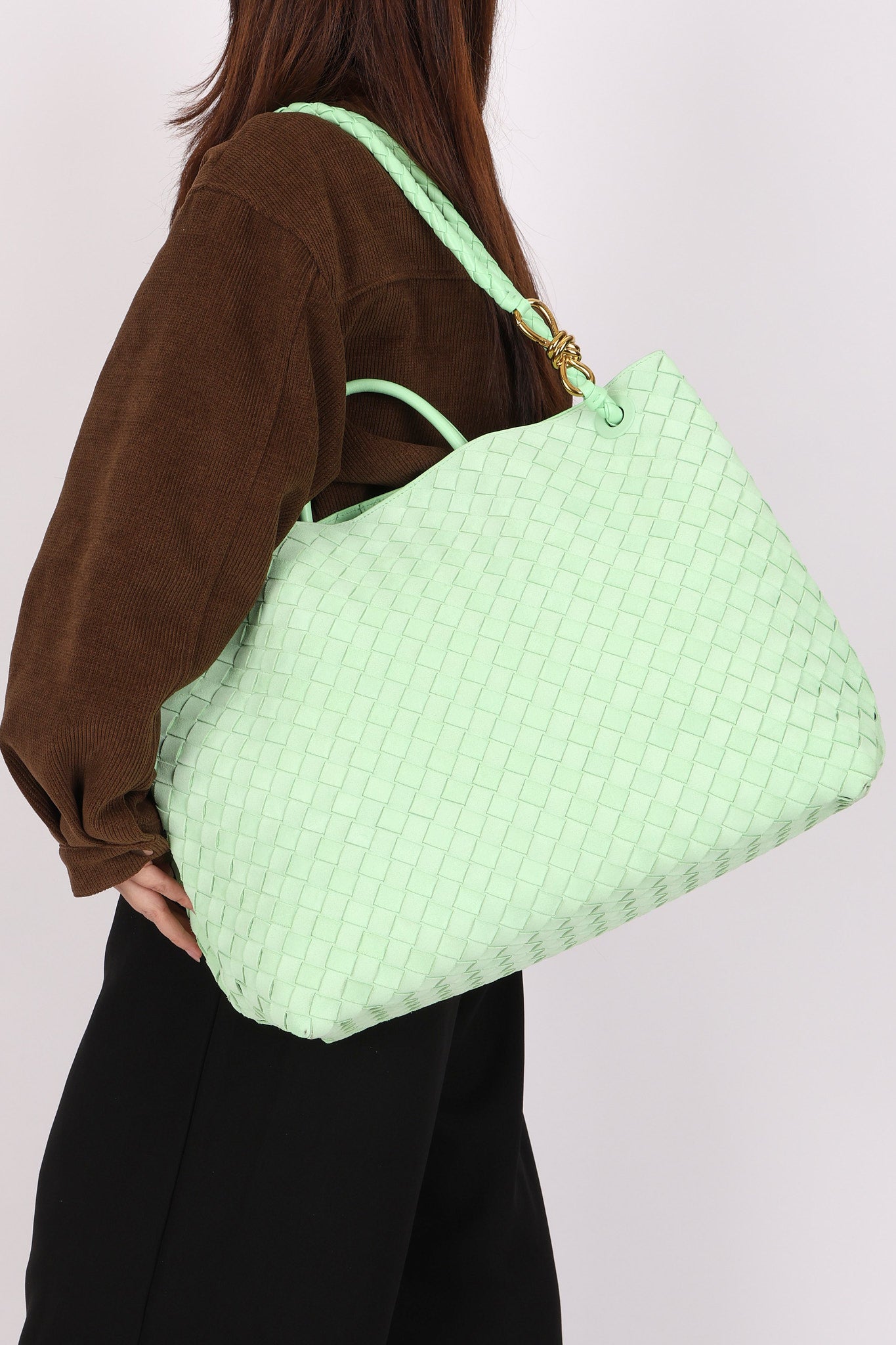 Bottega Veneta Large Intrecciato Andiamo Bag Lime Green Suede