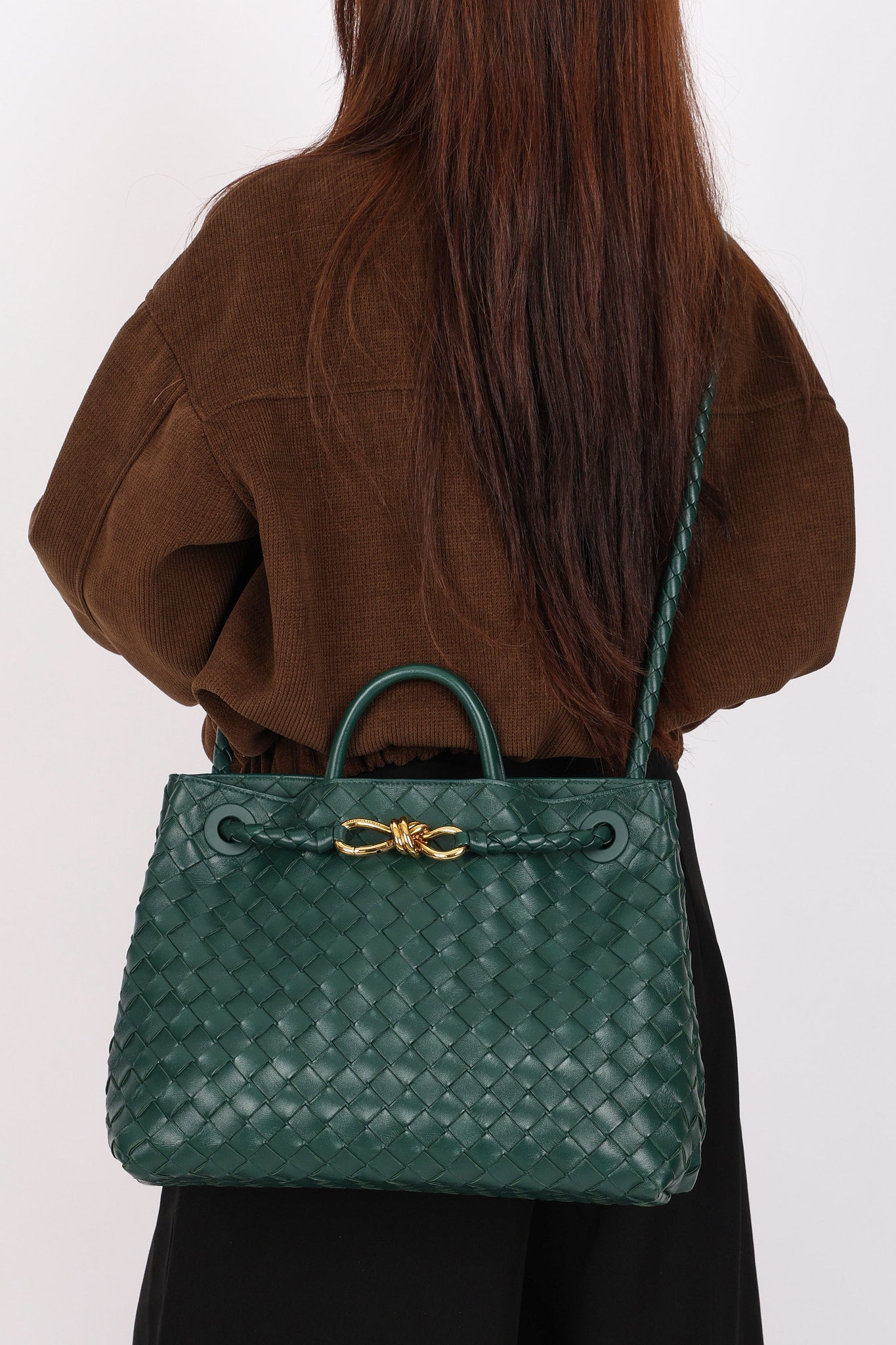 Bottega Veneta Medium Intrecciato Andiamo Bag Dark Green