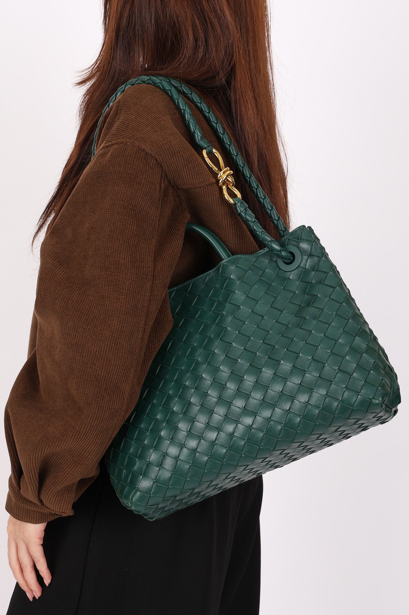 Bottega Veneta Medium Intrecciato Andiamo Bag Dark Green