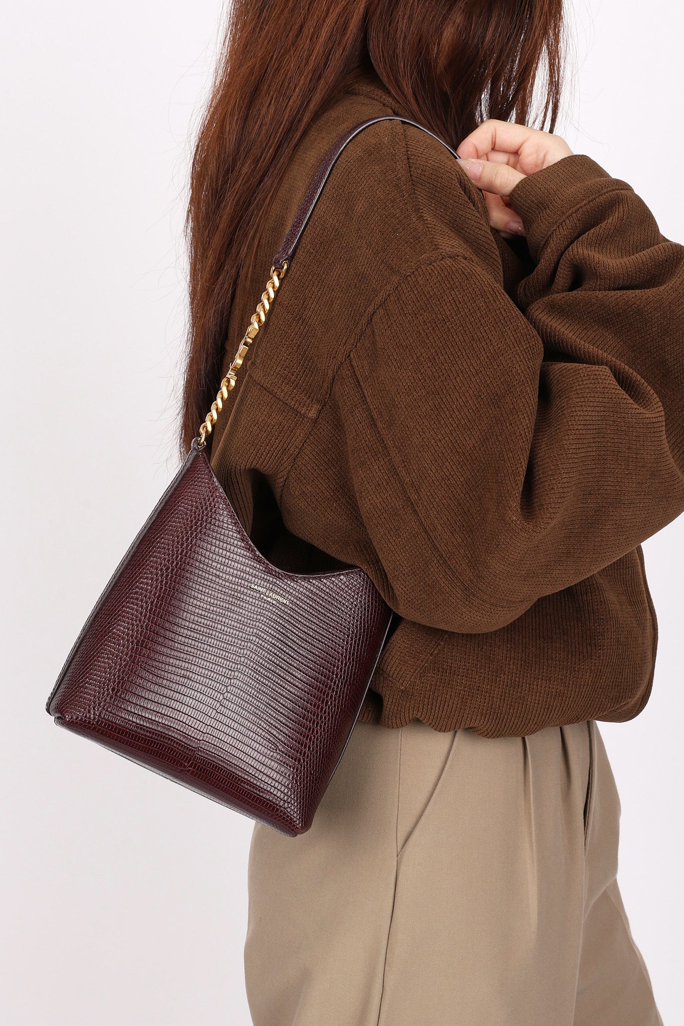 Saint Laurent Mini Rendez-Vous Bag Bordeaux Lizard