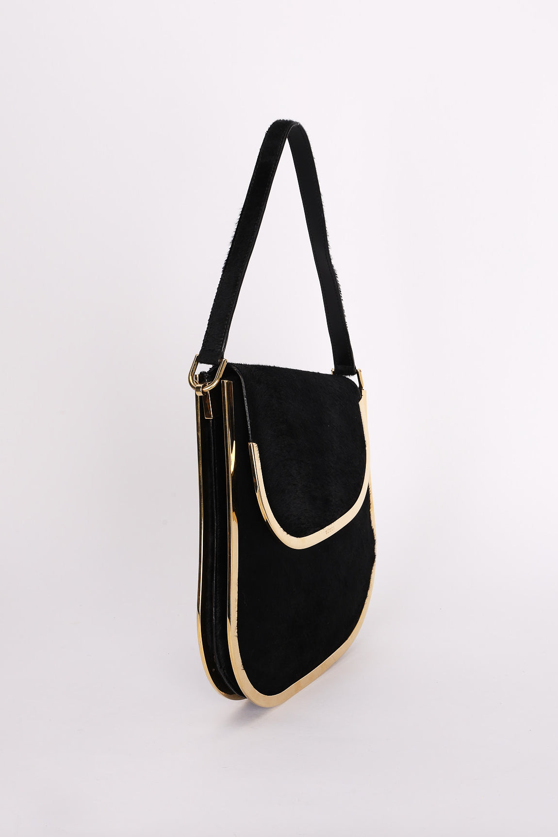 Gucci Gold Frame Ponyhair Shoulder Bag 1980s