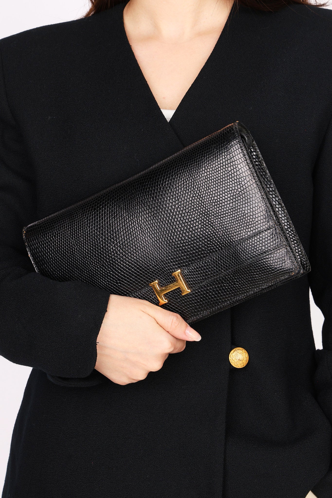 Hermès Sac Annie Shoulder Bag Noir Salvator Lizard GHW
