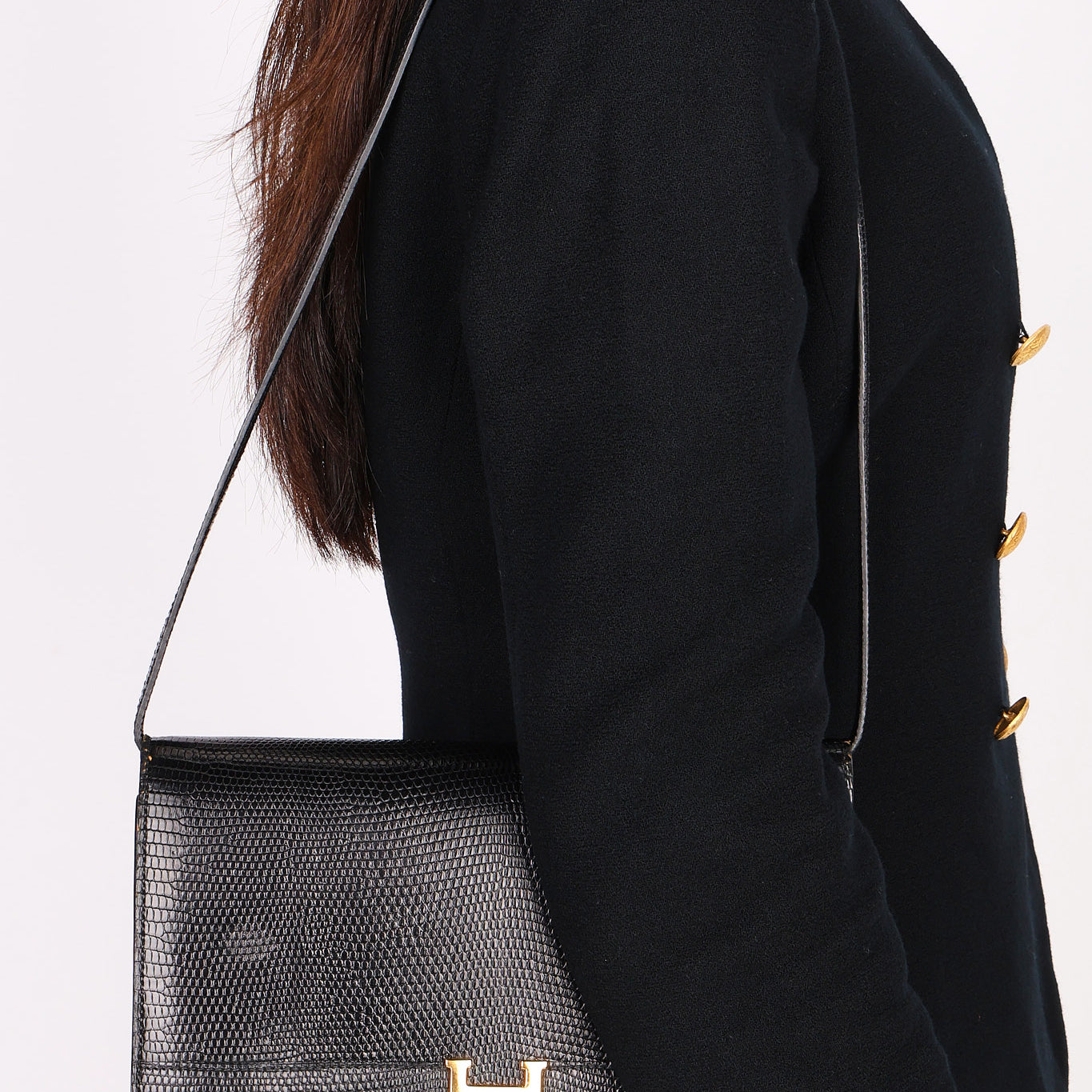 Hermès Sac Annie Shoulder Bag Noir Salvator Lizard GHW