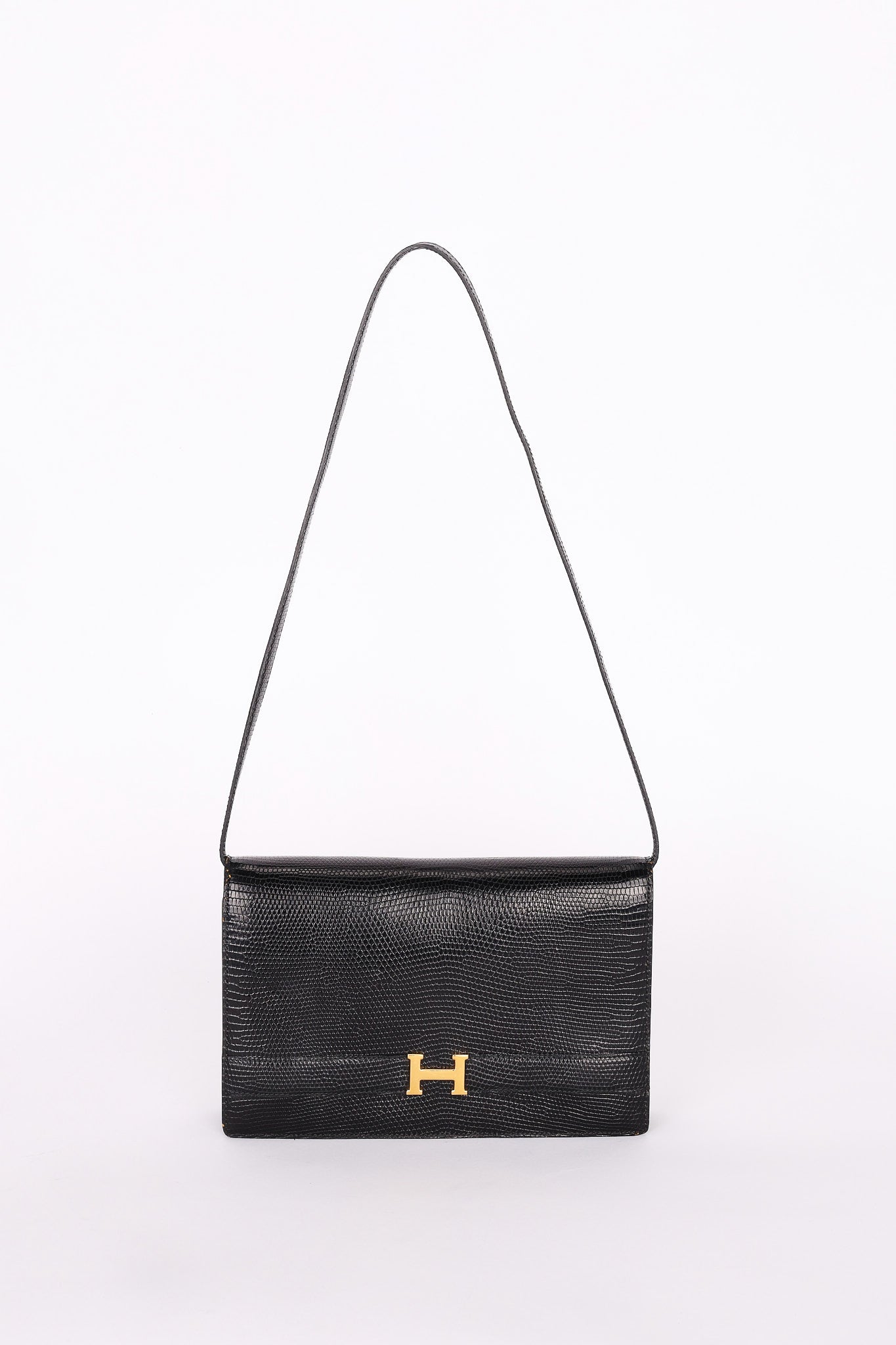 Hermès Sac Annie Shoulder Bag Noir Salvator Lizard GHW