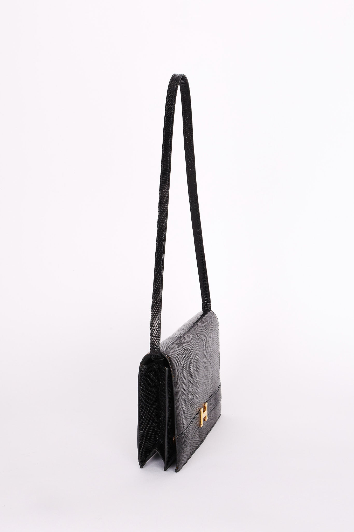 Hermès Sac Annie Shoulder Bag Noir Salvator Lizard GHW