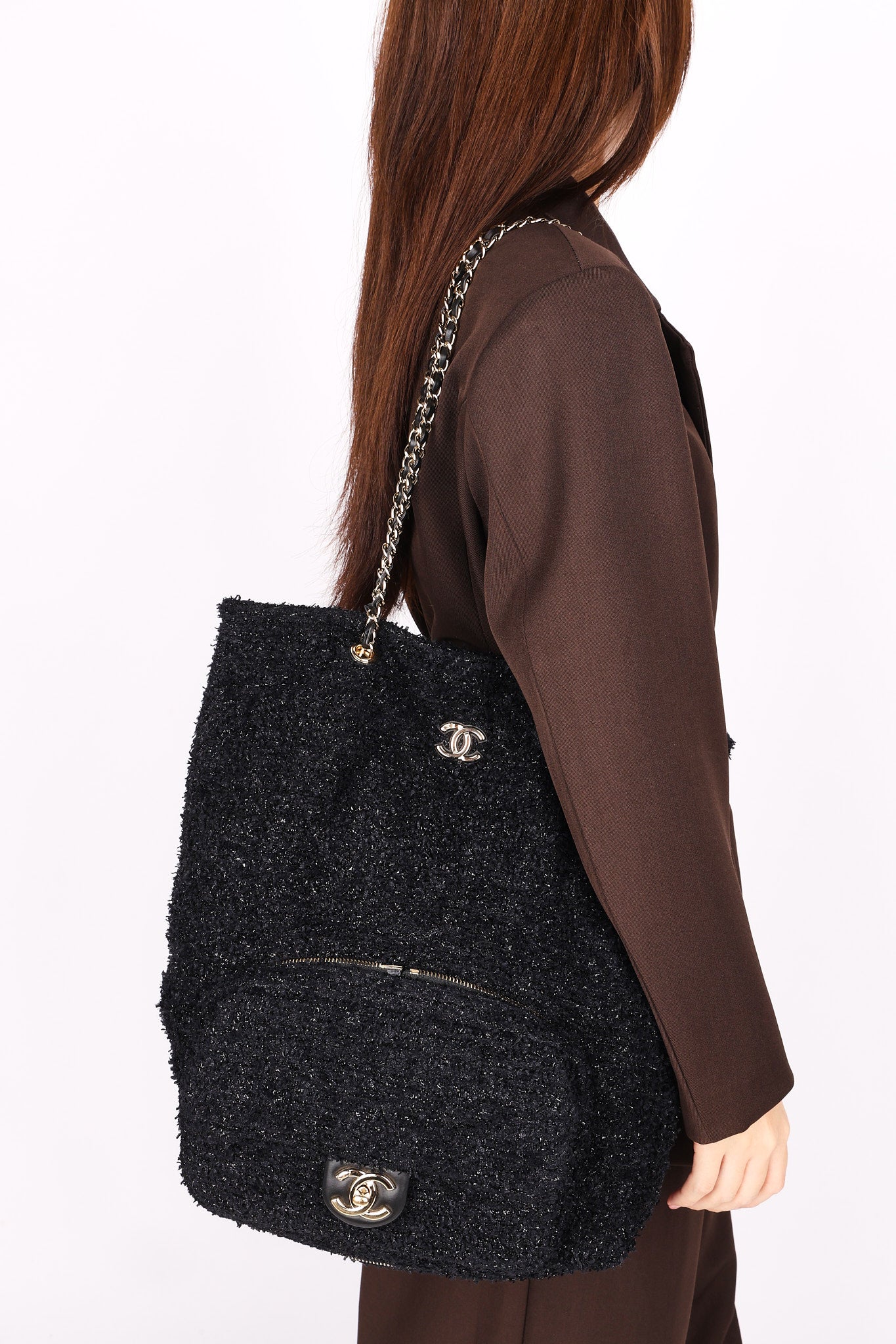 Chanel Bag Black Tweed CGHW