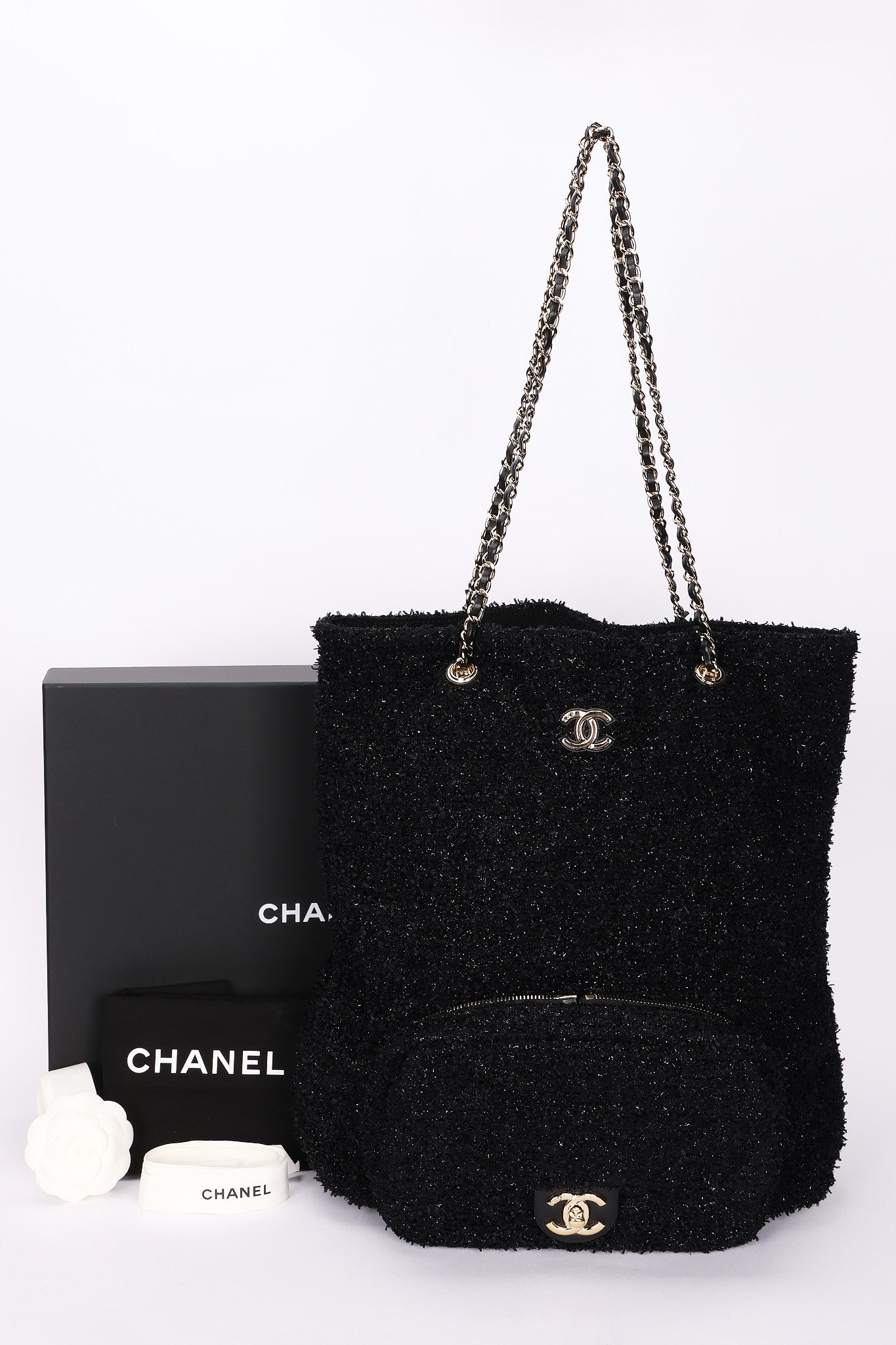 Chanel Bag Black Tweed CGHW