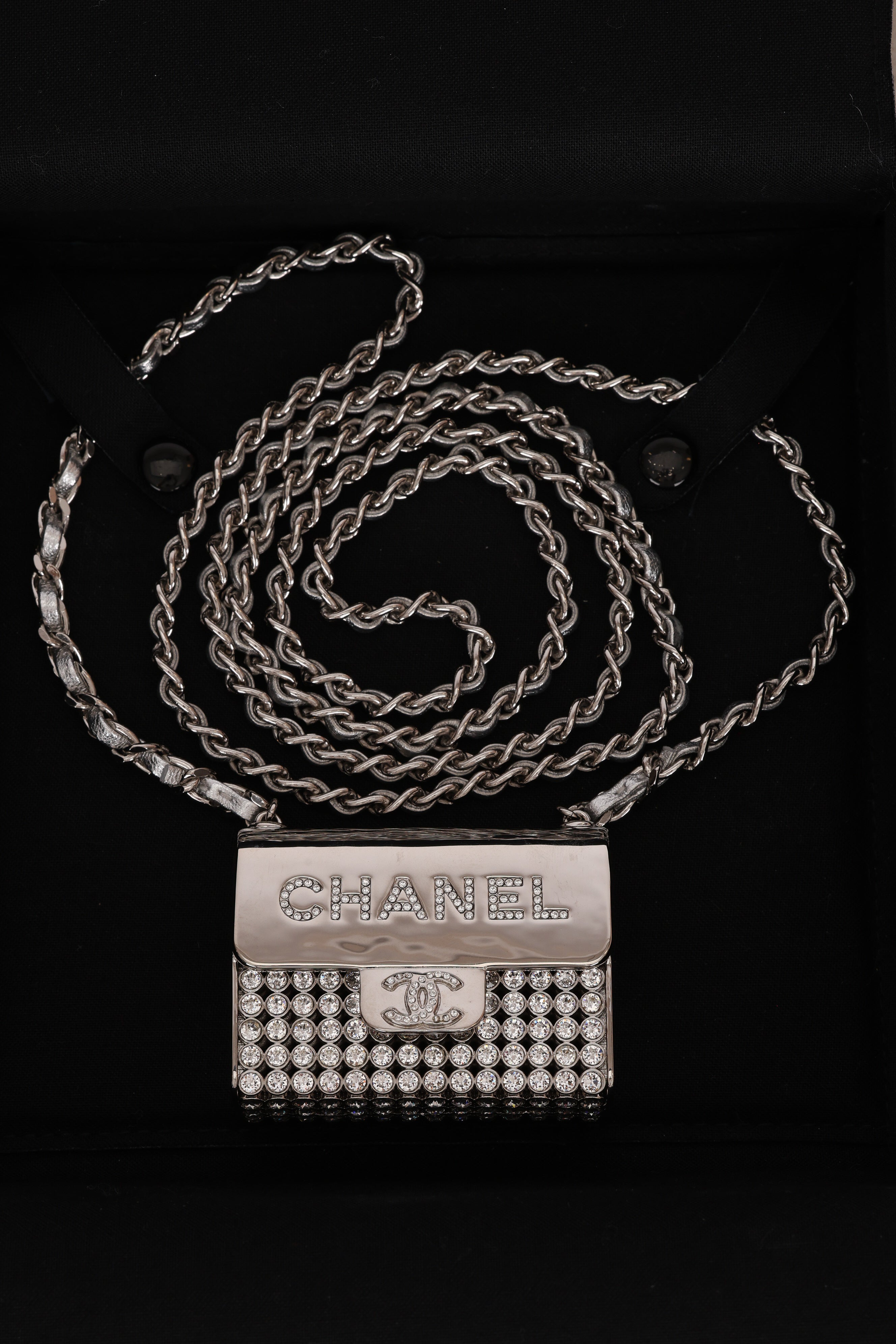 Chanel 2022 Strass & Leather Purse CC Long Pendant Necklace